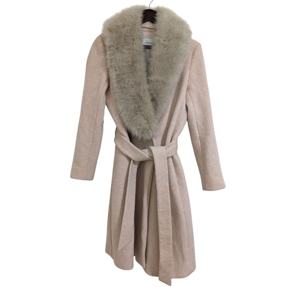 Club Monaco Pink Daylina Wool Wrap Coat w/ Detachable Faux Fur Trim M - Picture 3 of 11